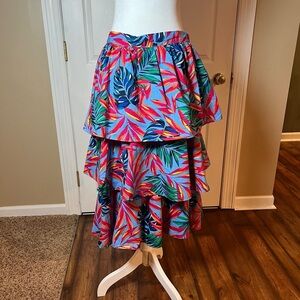 Tabitha Brown for Target Skirt Colorful Tropical Floral Print Blue Tiered Size M